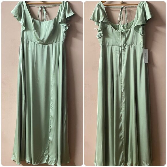 Azazie Dusty Sage A-Line Satin Maxi Dress NWT Size A16 - Picture 12 of 12